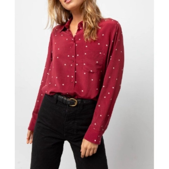 Rails Kate Merlot Twinkle Button Up Silk Collared Long Sleeve Shirt Maroon Sz S - Picture 16 of 16